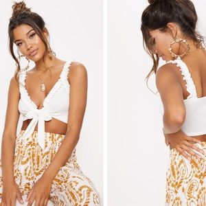 White Rib Ruffle Detail Bralet